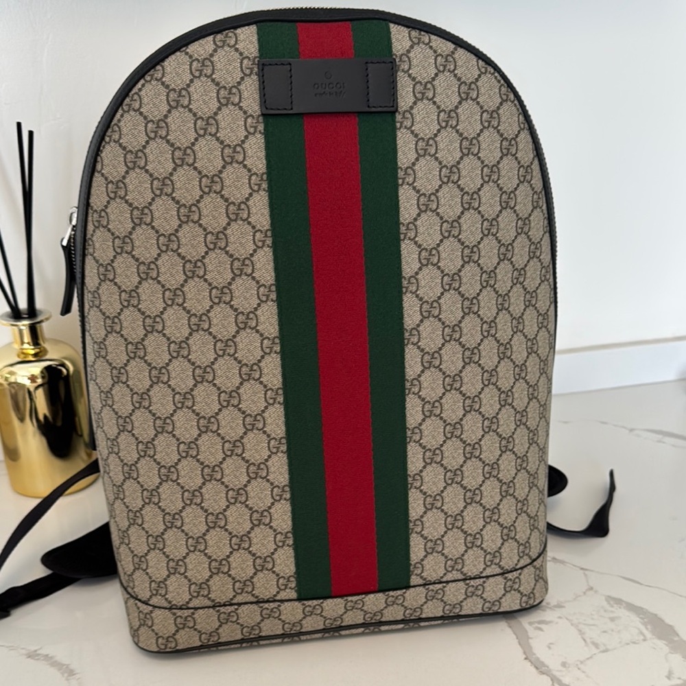 GUCCI Ophidia Brown Coated Canvas Monogram Men's BACKPACK